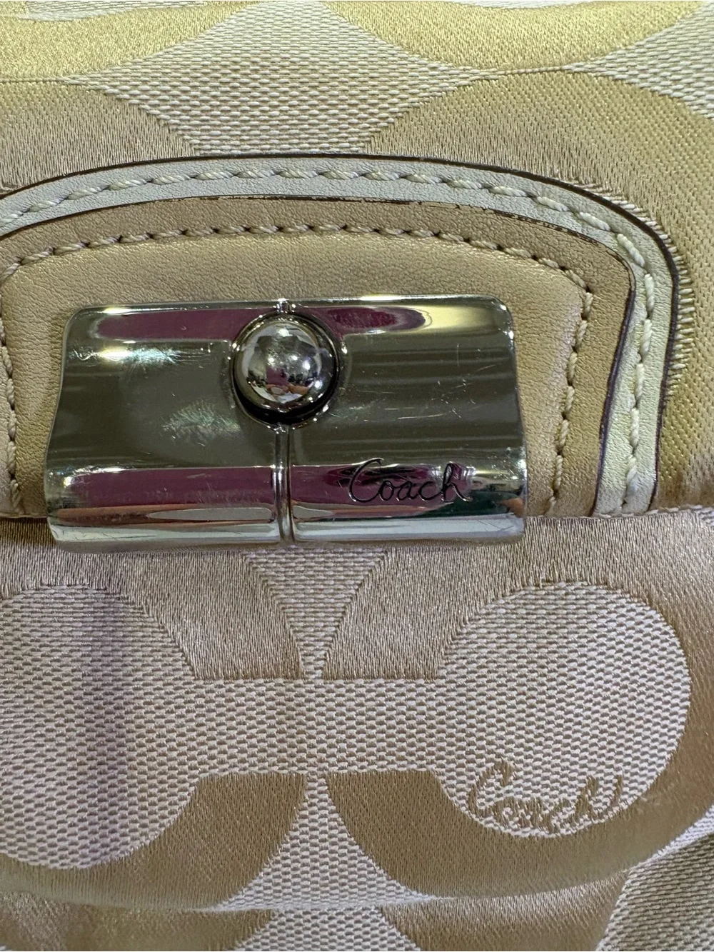 Coach Beige Signature Jacquard Shoulder Bag